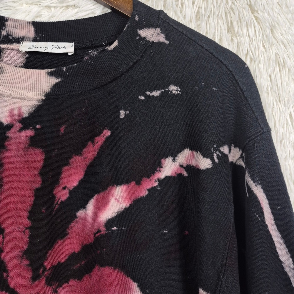 Emory Park Womens Tie Dye Cropped Sweatshirt Black Pink Medium‎ - Picture 2 of 9